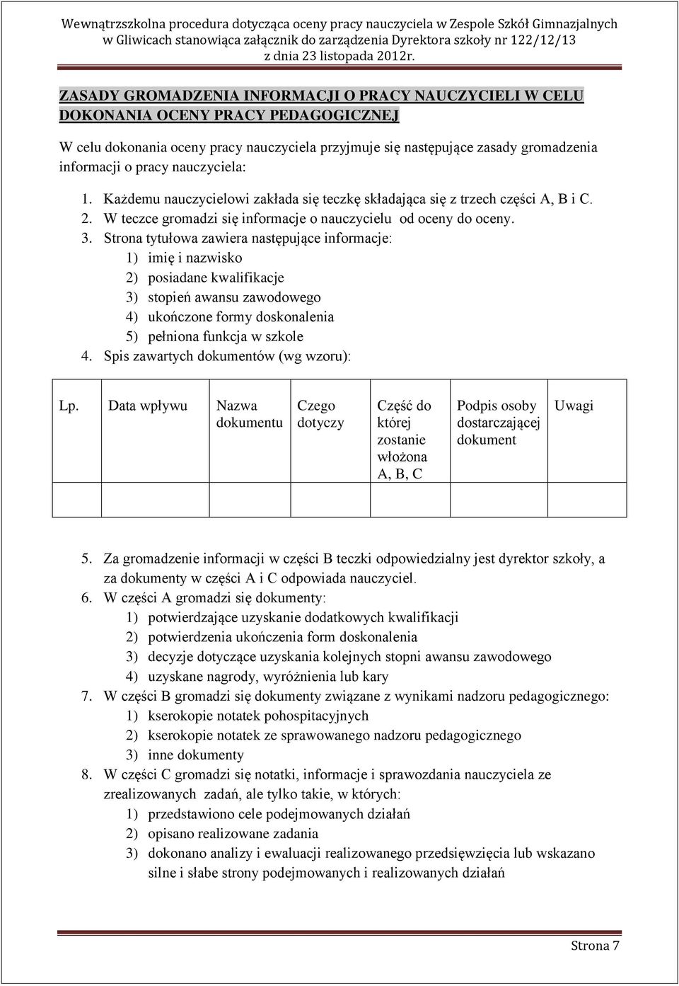 Strona tytułowa zawiera następujące informacje: 1) imię i nazwisko 2) posiadane kwalifikacje 3) stopień awansu zawodowego 4) ukończone formy doskonalenia 5) pełniona funkcja w szkole 4.