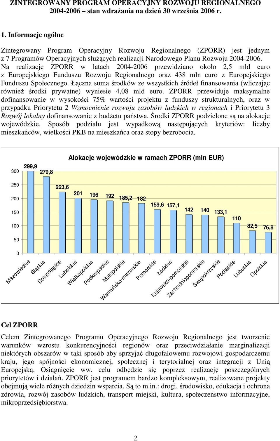 Na realizację ZPORR w latach 24-26 przewidziano około 2,5 mld euro z Europejskiego Funduszu Rozwoju Regionalnego oraz 438 mln euro z Europejskiego Funduszu Społecznego.