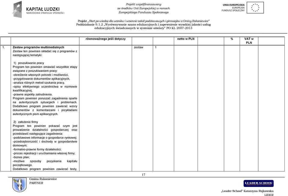 uczestnictwa w rozmowie kwalifikacyjnej, -prawne aspekty zatrudnienia. Program powinien poruszać zagadnienia oparte na autentycznych sytuacjach i problemach.