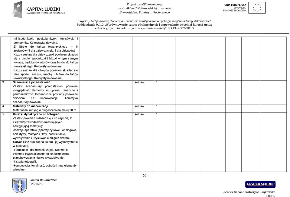 oraz butów do tańca towarzyskiego. Kolorystyka dowolna. Każdy zestaw dla chłopca powinien składać się z/ze spodni, koszuli, muchy i butów do tańca towarzyskiego. Kolorystyka dowolna. 3.