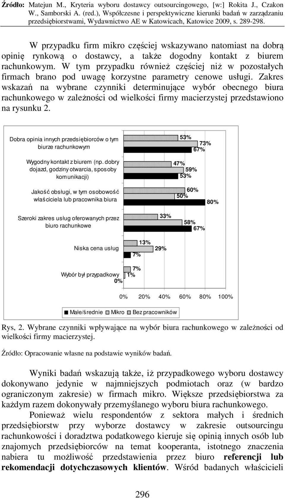 Zakres wskazań na wybrane czynniki determinujące wybór obecnego biura rachunkowego w zależności od wielkości firmy macierzystej przedstawiono na rysunku 2.