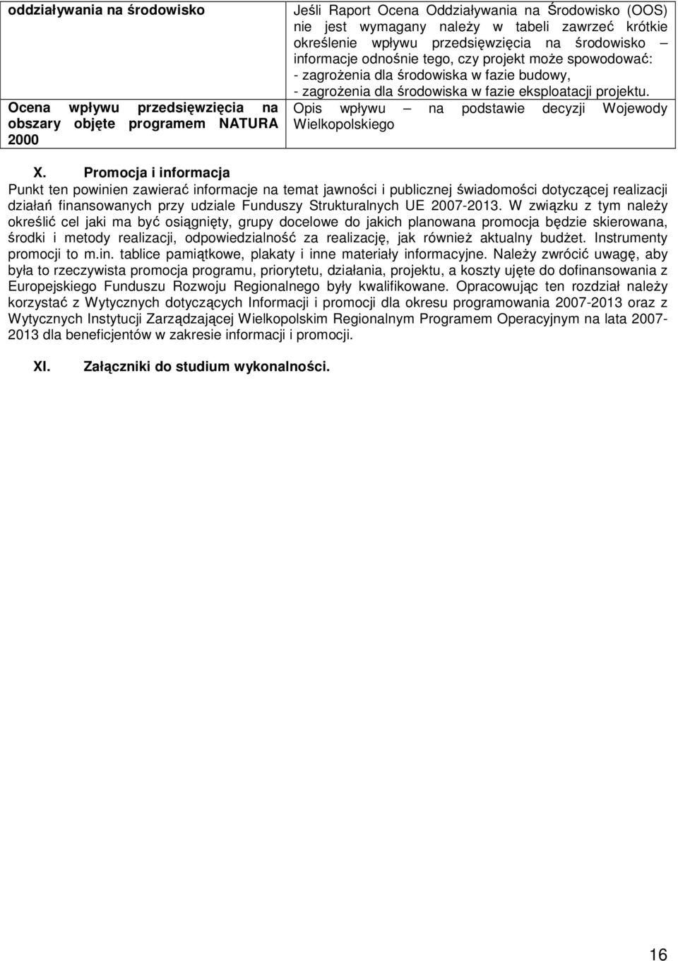 projektu. Opis wpływu na podstawie decyzji Wojewody Wielkopolskiego X.