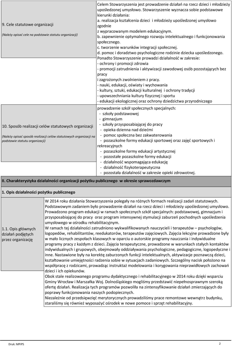 dzieci i mёodzie y upo ledzonej umysёowo. Stowarzyszenie wyznacza sobie podstawowe kierunki dziaёania: a.