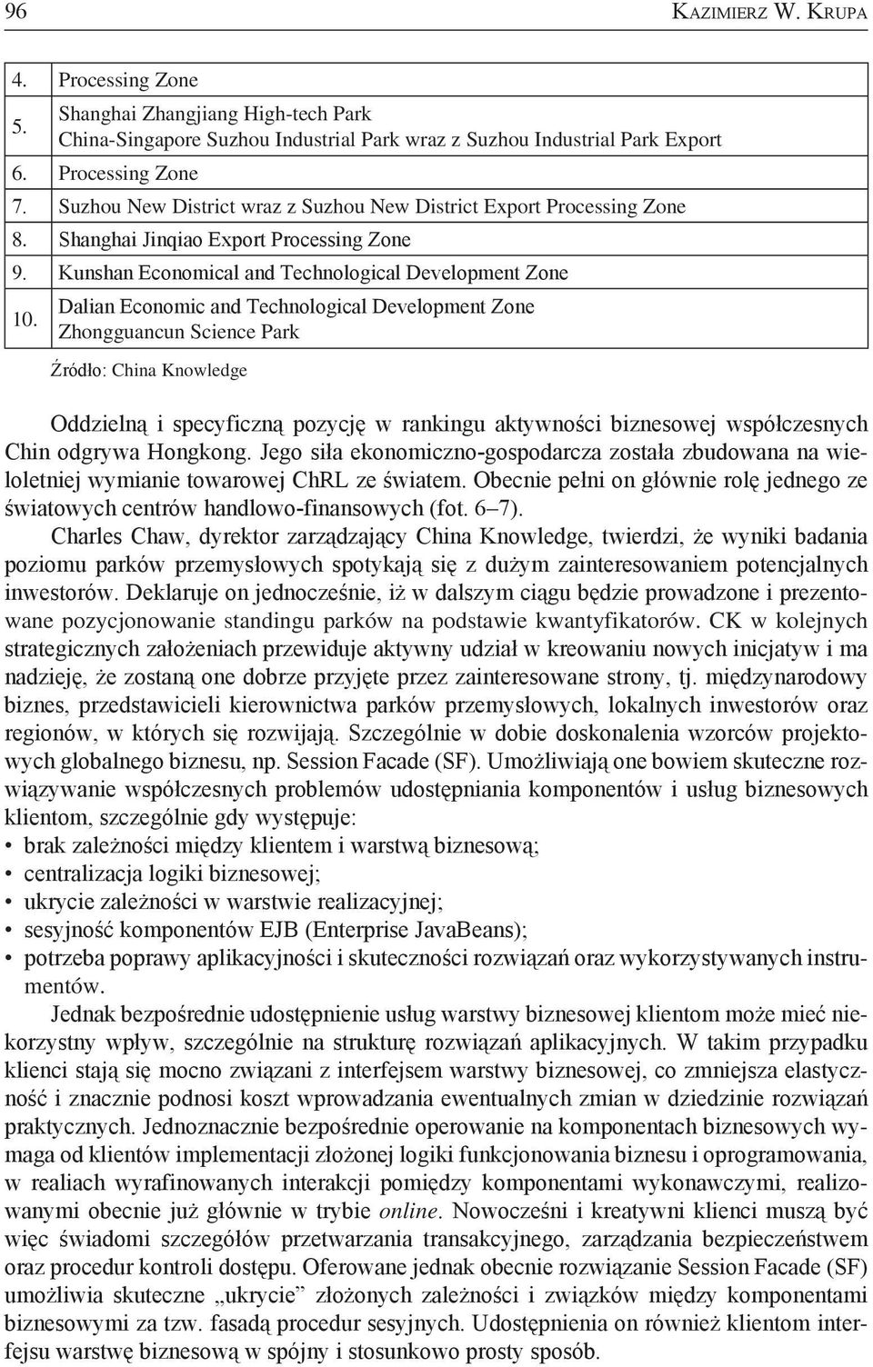 Dalian Economic and Technological Development Zone Zhongguancun Science Park Źródło: China Knowledge Oddzielną i specyficzną pozycję w rankingu aktywności biznesowej współczesnych Chin odgrywa