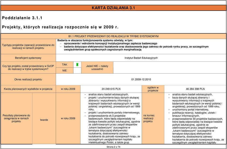 dotyczące efektywności kształcenia oraz dostosowania jego zakresu do potrzeb rynku pracy, ze szczególnym uwzględnieniem grup społecznych zagroŝonych marginalizacją Beneficjent systemowy Instytut