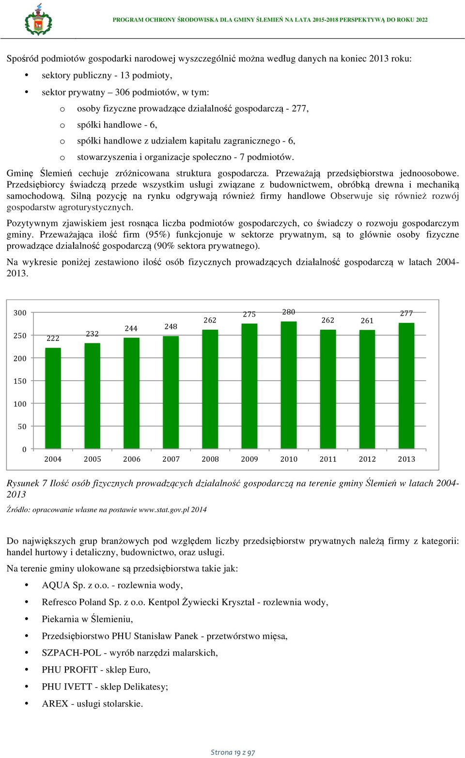 Przeważają przedsiębirstwa jednsbwe. Przedsiębircy świadczą przede wszystkim usługi związane z budwnictwem, bróbką drewna i mechaniką samchdwą.