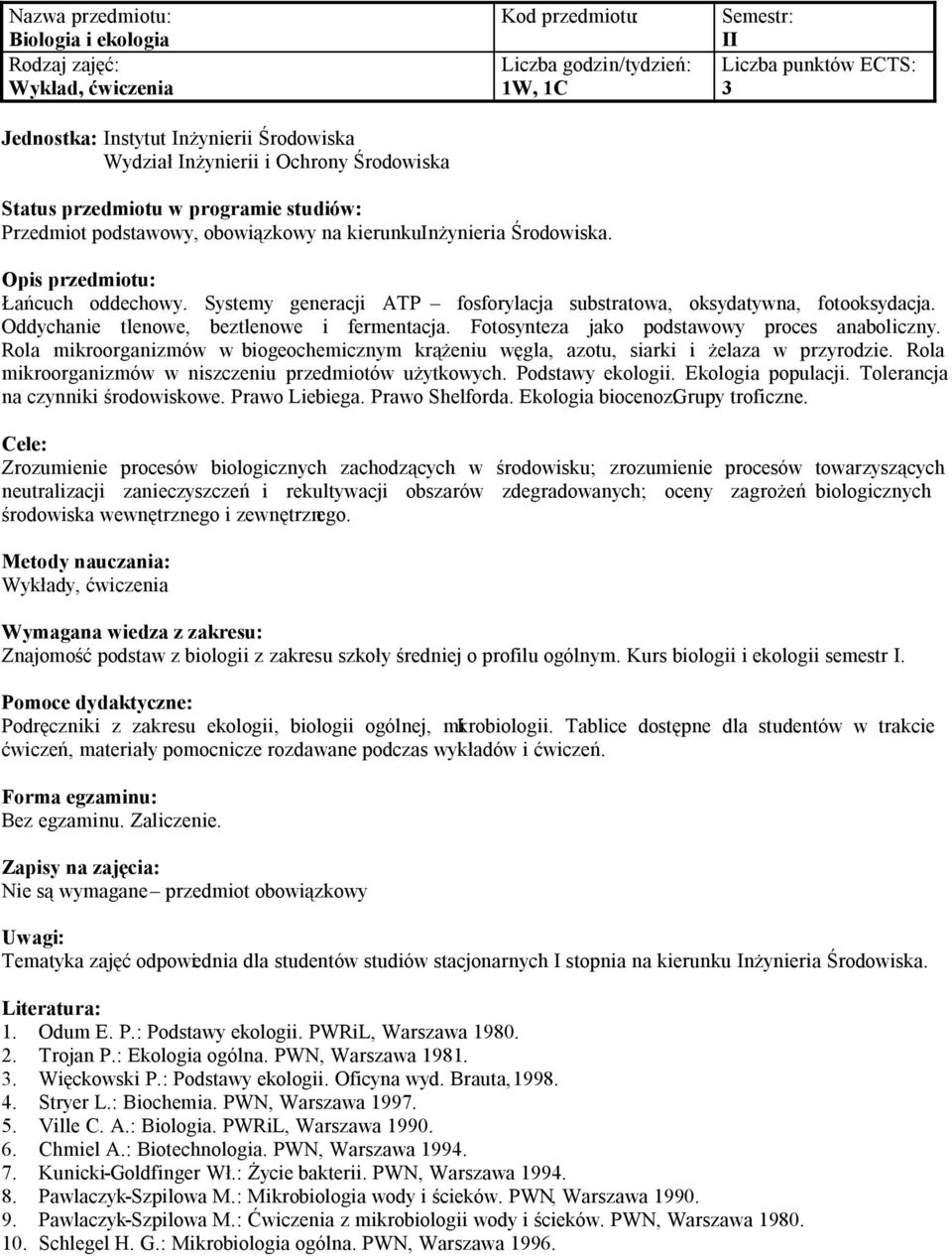 Rola mikroorganizmów w biogeochemicznym krążeniu węgla, azotu, siarki i żelaza w przyrodzie. Rola mikroorganizmów w niszczeniu przedmiotów użytkowych. Podstawy ekologii. Ekologia populacji.