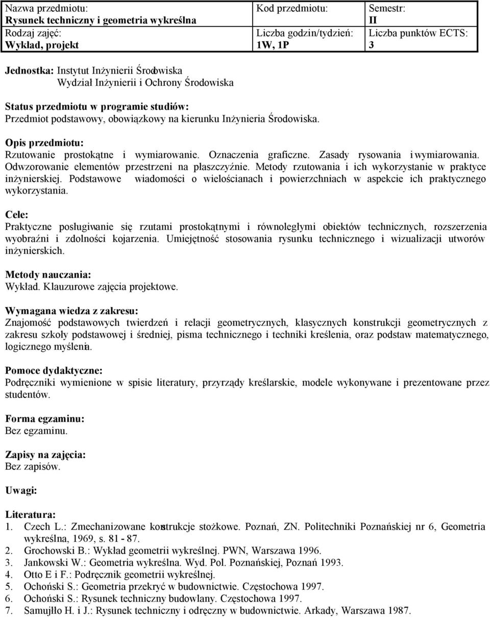 Metody rzutowania i ich wykorzystanie w praktyce inżynierskiej. Podstawowe wiadomości o wielościanach i powierzchniach w aspekcie ich praktycznego wykorzystania.