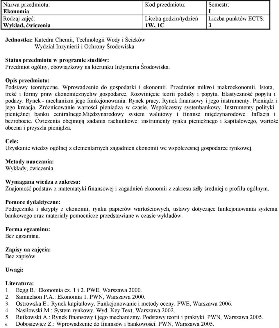 Rynek - mechanizm jego funkcjonowania. Rynek pracy. Rynek finansowy i jego instrumenty. Pieniądz i jego kreacja. Zróżnicowanie wartości pieniądza w czasie. Współczesny system bankowy.