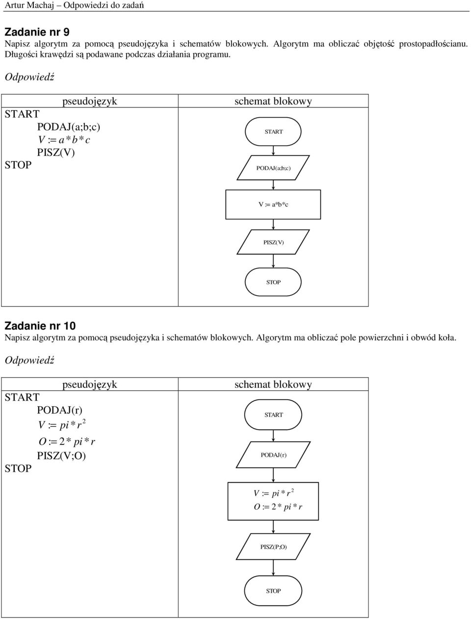 V := a* b* c PISZ(V) V := a*b*c PISZ(V) Zadanie nr 10 Napisz algorytm za pomocą a i schematów blokowych.