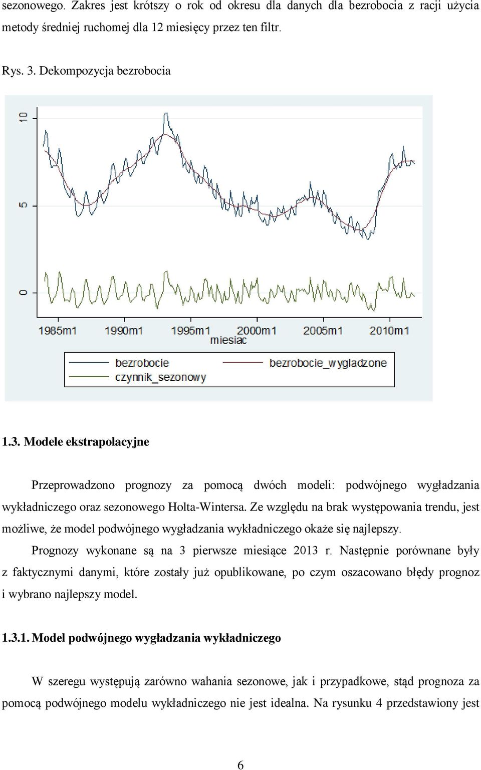 Ze względu na brak występowania trendu, jest możliwe, że model podwójnego wygładzania wykładniczego okaże się najlepszy. Prognozy wykonane są na 3 pierwsze miesiące 2013 r.