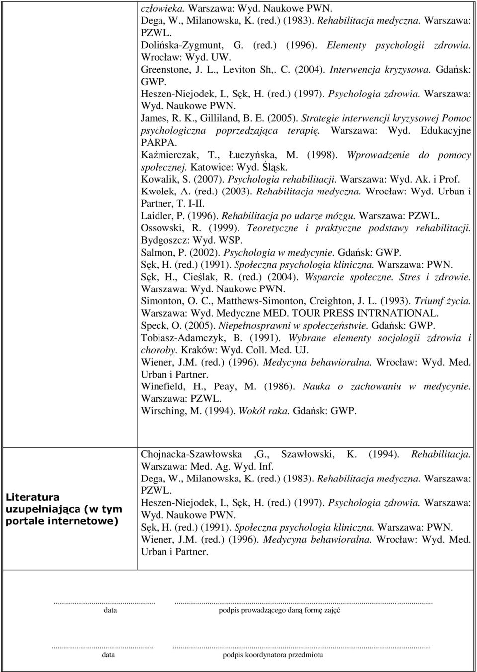 Strategie interwencji kryzysowej Pomoc psychologiczna poprzedzająca terapię. Warszawa: Wyd. Edukacyjne PARPA. Kaźmierczak, T., Łuczyńska, M. (1998). Wprowadzenie do pomocy społecznej. Katowice: Wyd.