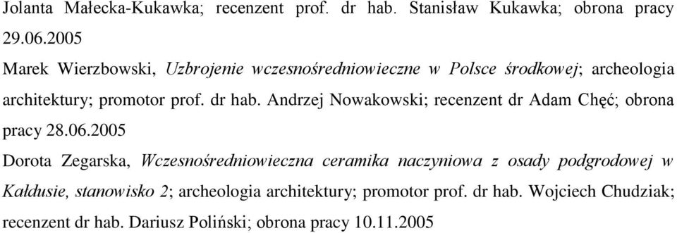 Andrzej Nowakowski; recenzent dr Adam Chęć; obrona pracy 28.06.