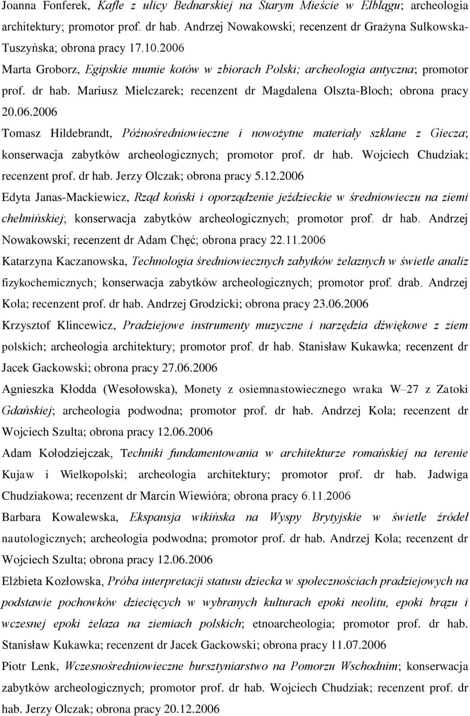 dr hab. Wojciech Chudziak; recenzent prof. dr hab. Jerzy Olczak; obrona pracy 5.12.