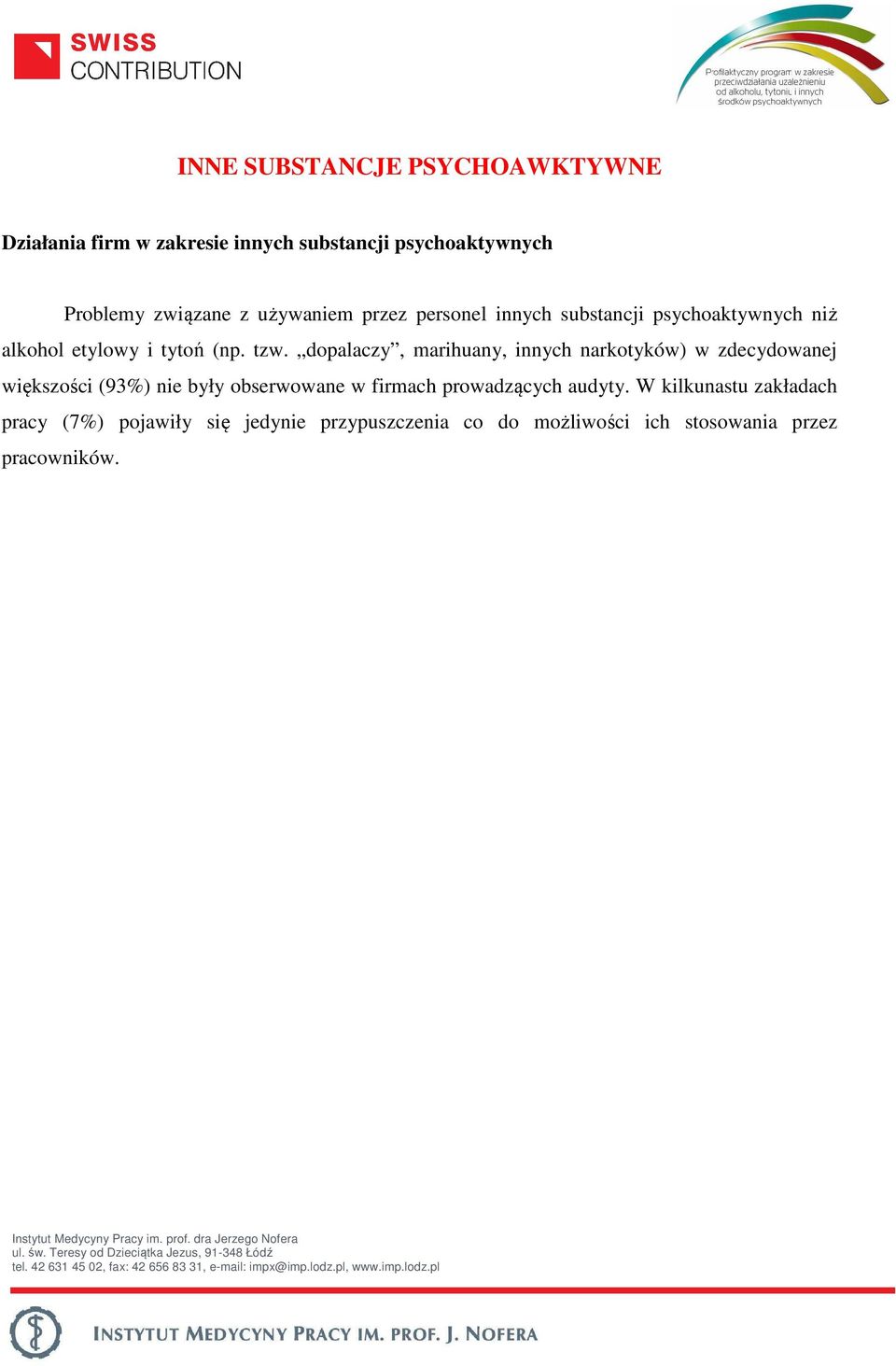 dopalaczy, marihuany, innych narkotyków) w zdecydowanej większości (93%) nie były obserwowane w firmach