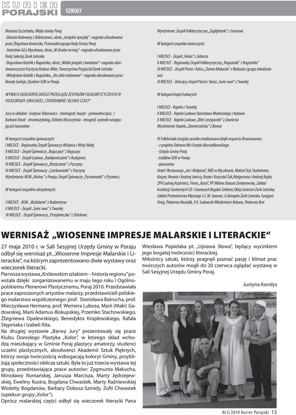 Bodnar-Miler, Towarzystwo Przyjaciół Żarek Letnisko -Władysław Katolik z Rogoźnika, Na szkle malowane - nagroda ufundowana przez Renatę Garleja, Dyrektor GOK w Poraju WYNIKI II OGÓLNOPOLSKIEGO