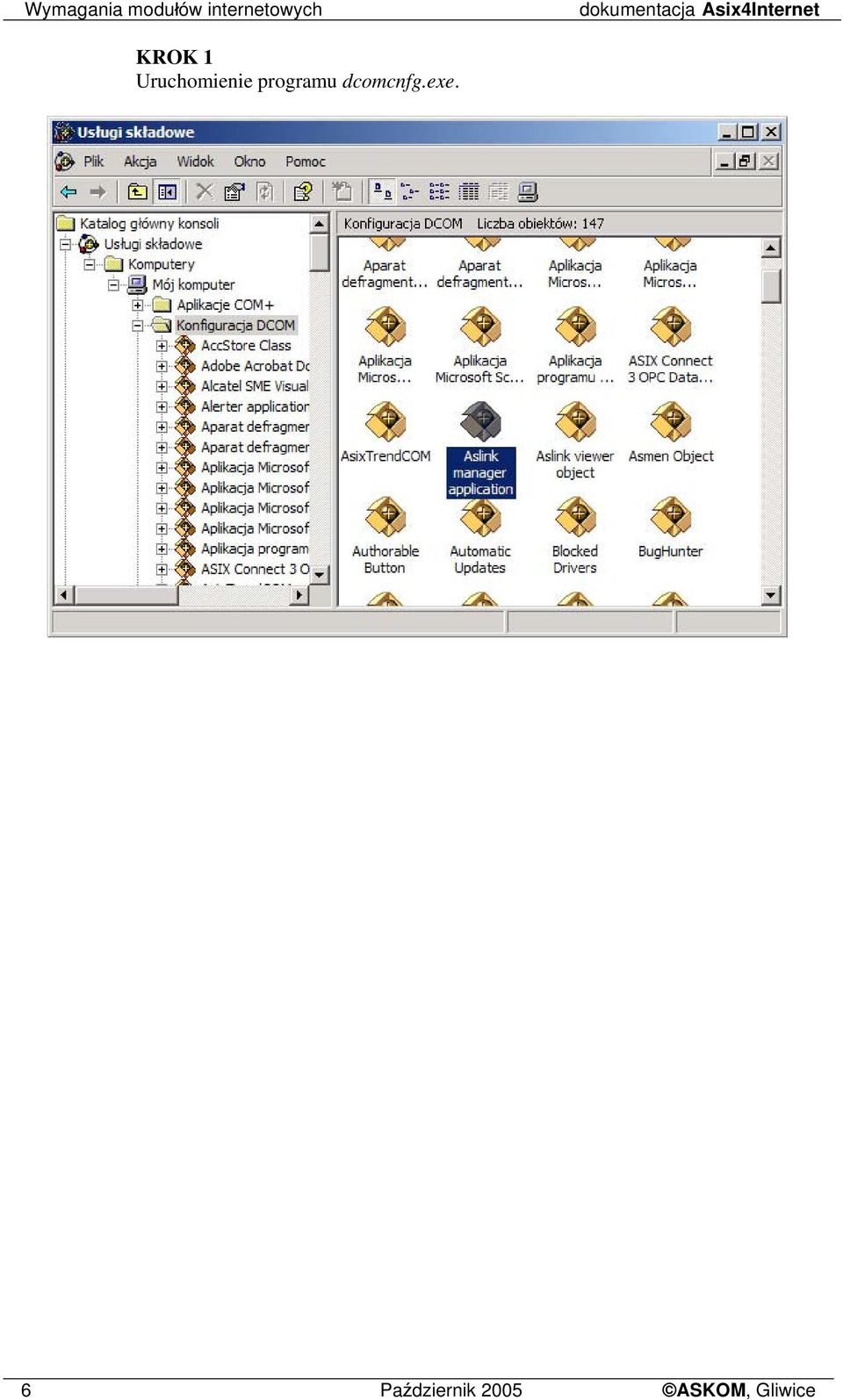 Uruchomienie programu dcomcnfg.