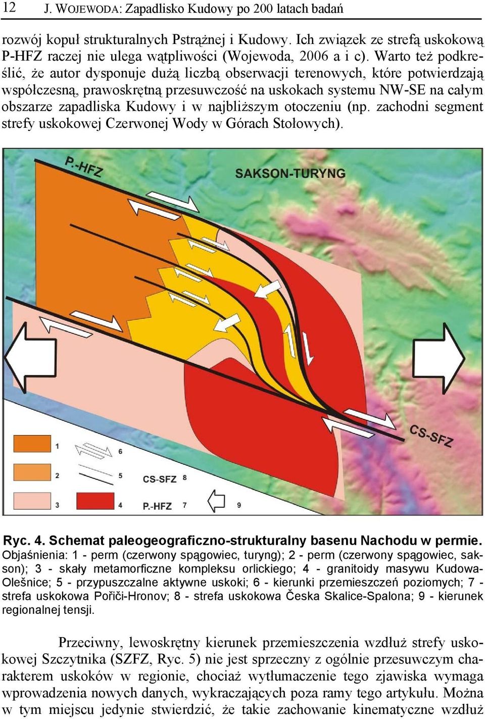 najbliższym otoczeniu (np. zachodni segment strefy uskokowej Czerwonej Wody w Górach Stołowych). Ryc. 4. Schemat paleogeograficzno-strukturalny basenu Nachodu w permie.