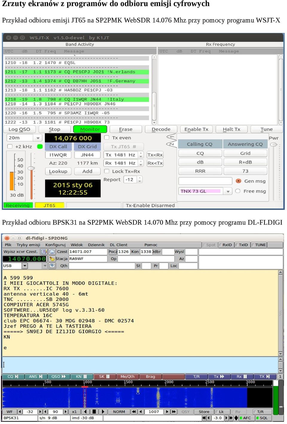 076 Mhz przy pomocy programu WSJT-X Przykład odbioru