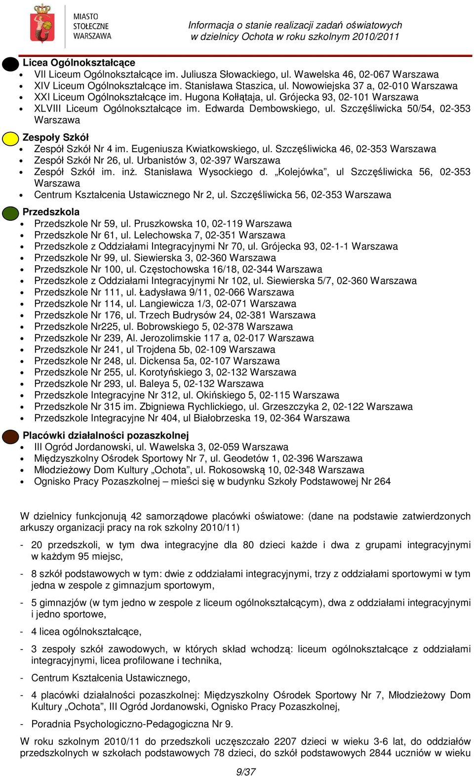 Szczęśliwicka 50/54, 02-353 Warszawa Zespoły Szkół Zespół Szkół Nr 4 im. Eugeniusza Kwiatkowskiego, ul. Szczęśliwicka 46, 02-353 Warszawa Zespół Szkół Nr 26, ul.