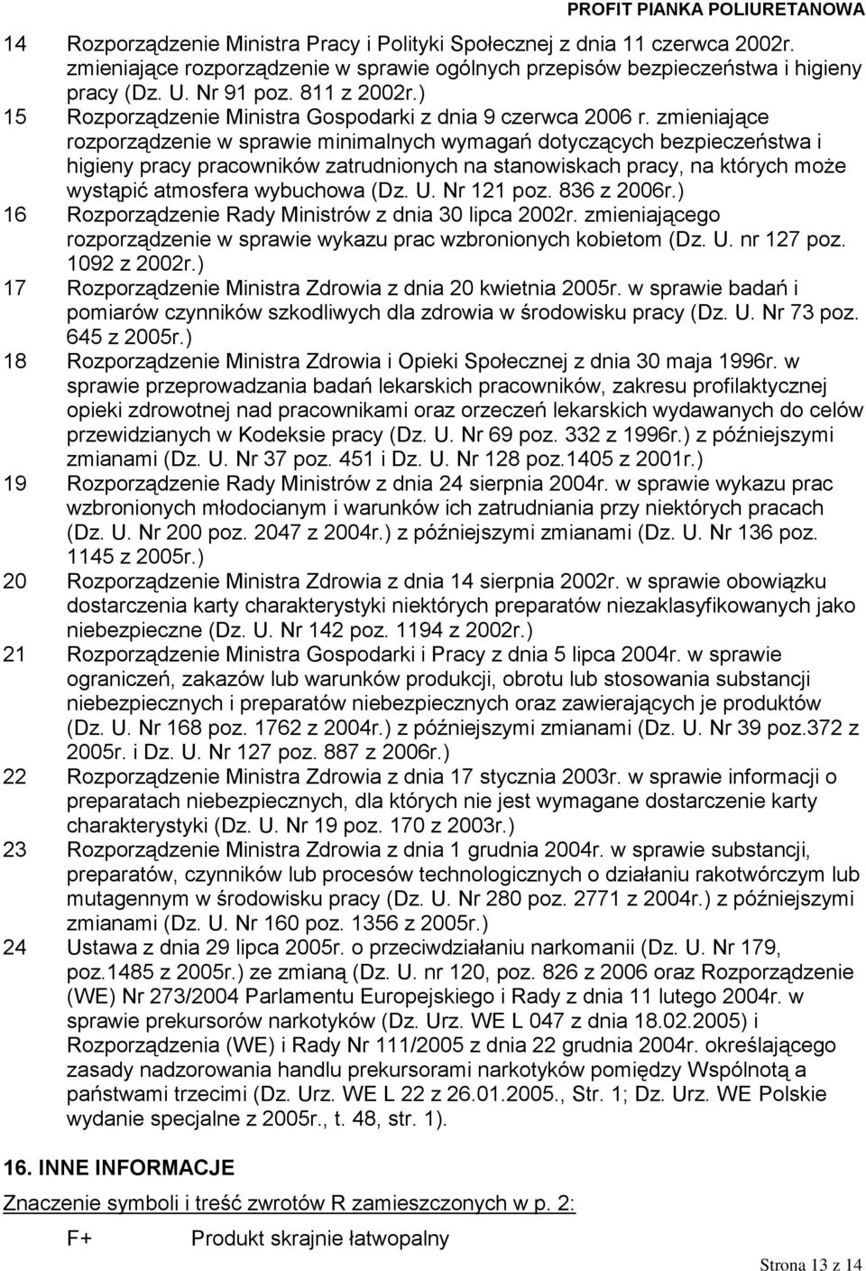 zmieniające rozporządzenie w sprawie minimalnych wymagań dotyczących bezpieczeństwa i higieny pracy pracowników zatrudnionych na stanowiskach pracy, na których może wystąpić atmosfera wybuchowa (Dz.