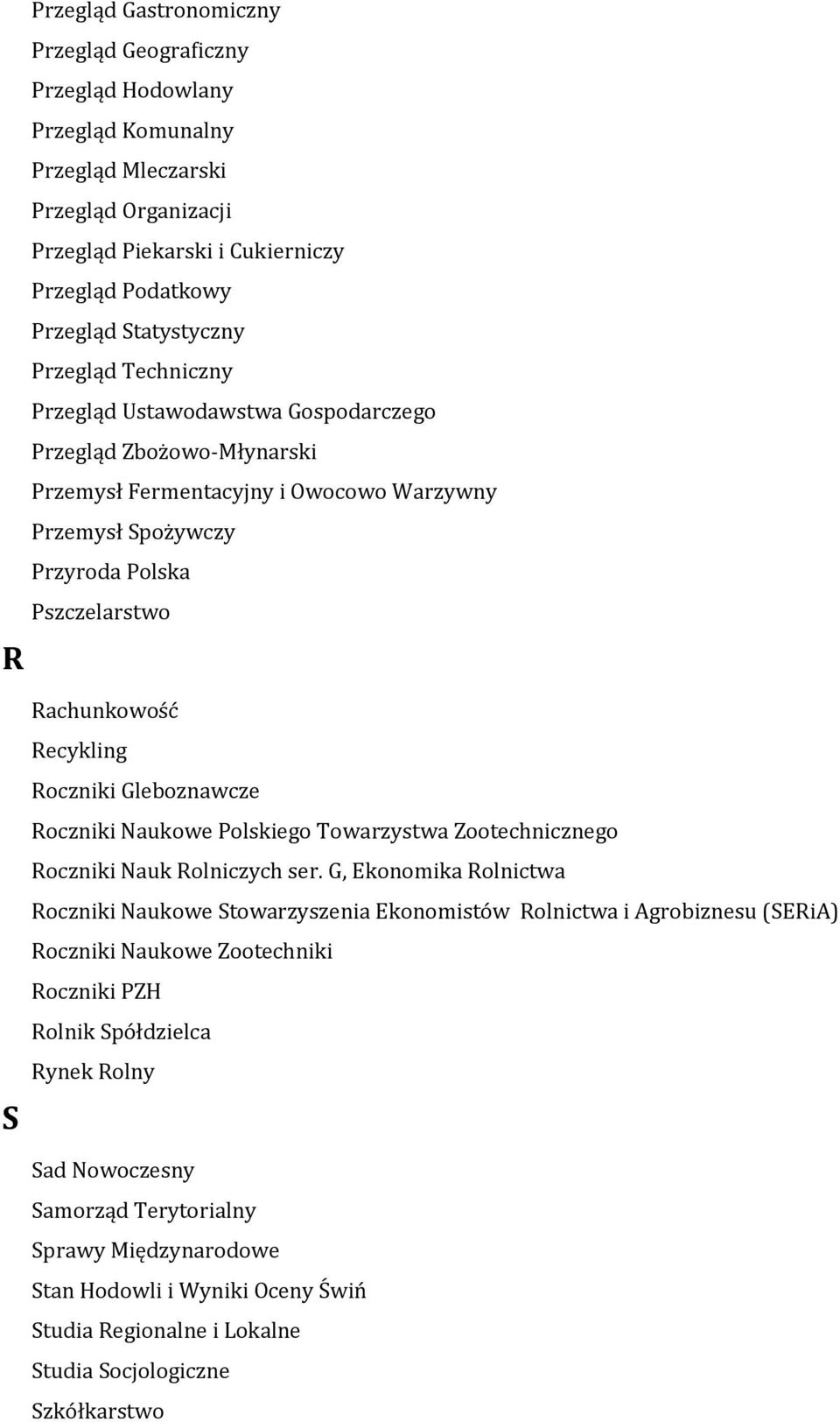 Rachunkowość Recykling Roczniki Gleboznawcze Roczniki Naukowe Polskiego Towarzystwa Zootechnicznego Roczniki Nauk Rolniczych ser.