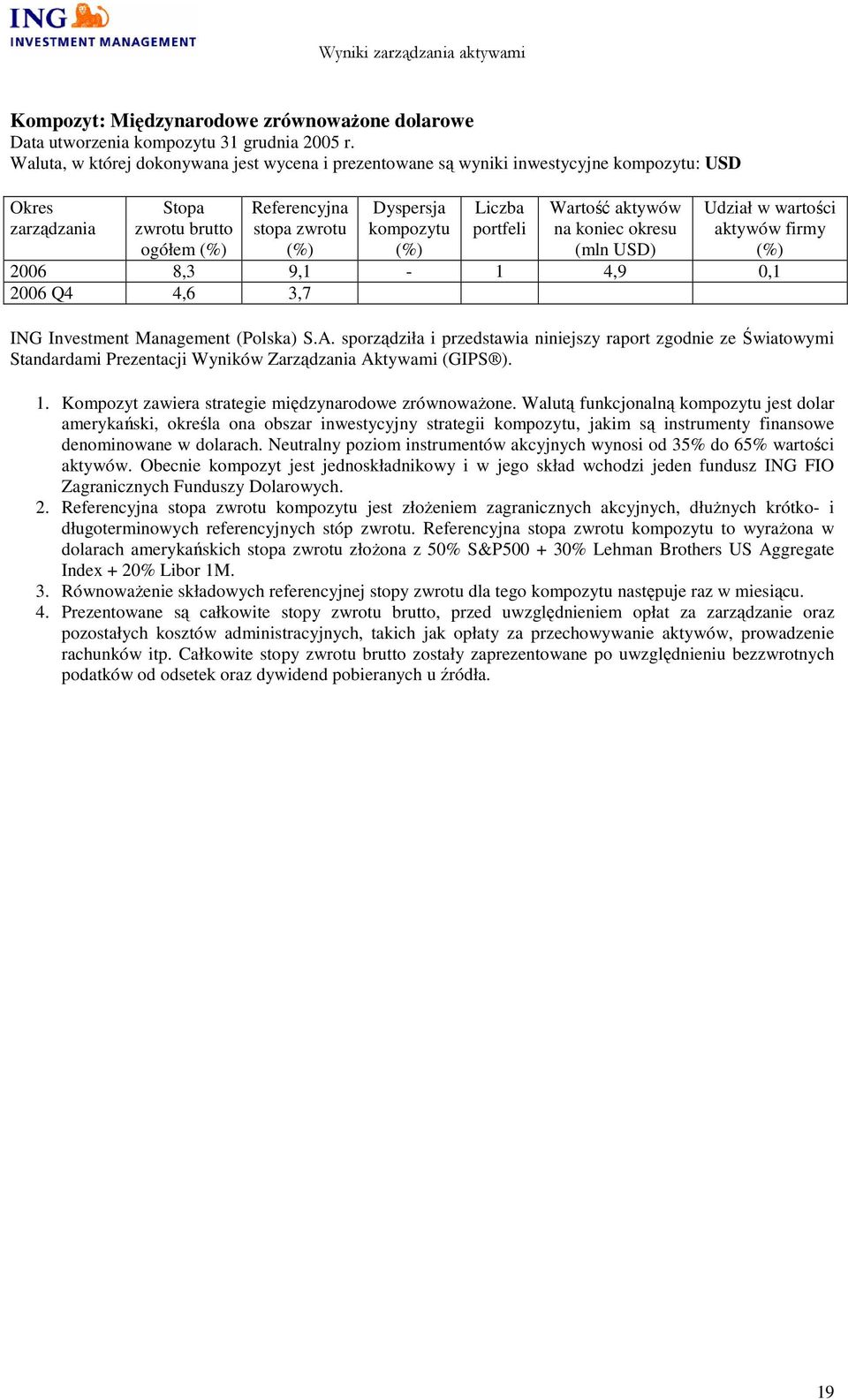 Walutą funkcjonalną jest dolar amerykański, określa ona obszar inwestycyjny strategii, jakim są instrumenty finansowe denominowane w dolarach.