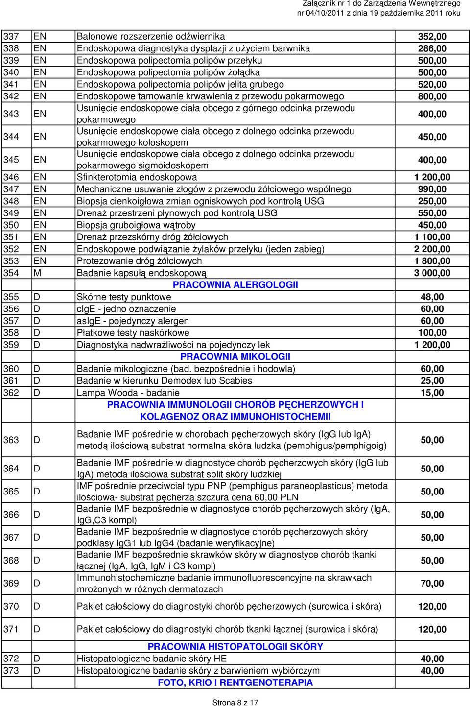 ciała obcego z górnego odcinka przewodu pokarmowego 400,00 344 EN Usunięcie endoskopowe ciała obcego z dolnego odcinka przewodu pokarmowego koloskopem 4 345 EN Usunięcie endoskopowe ciała obcego z