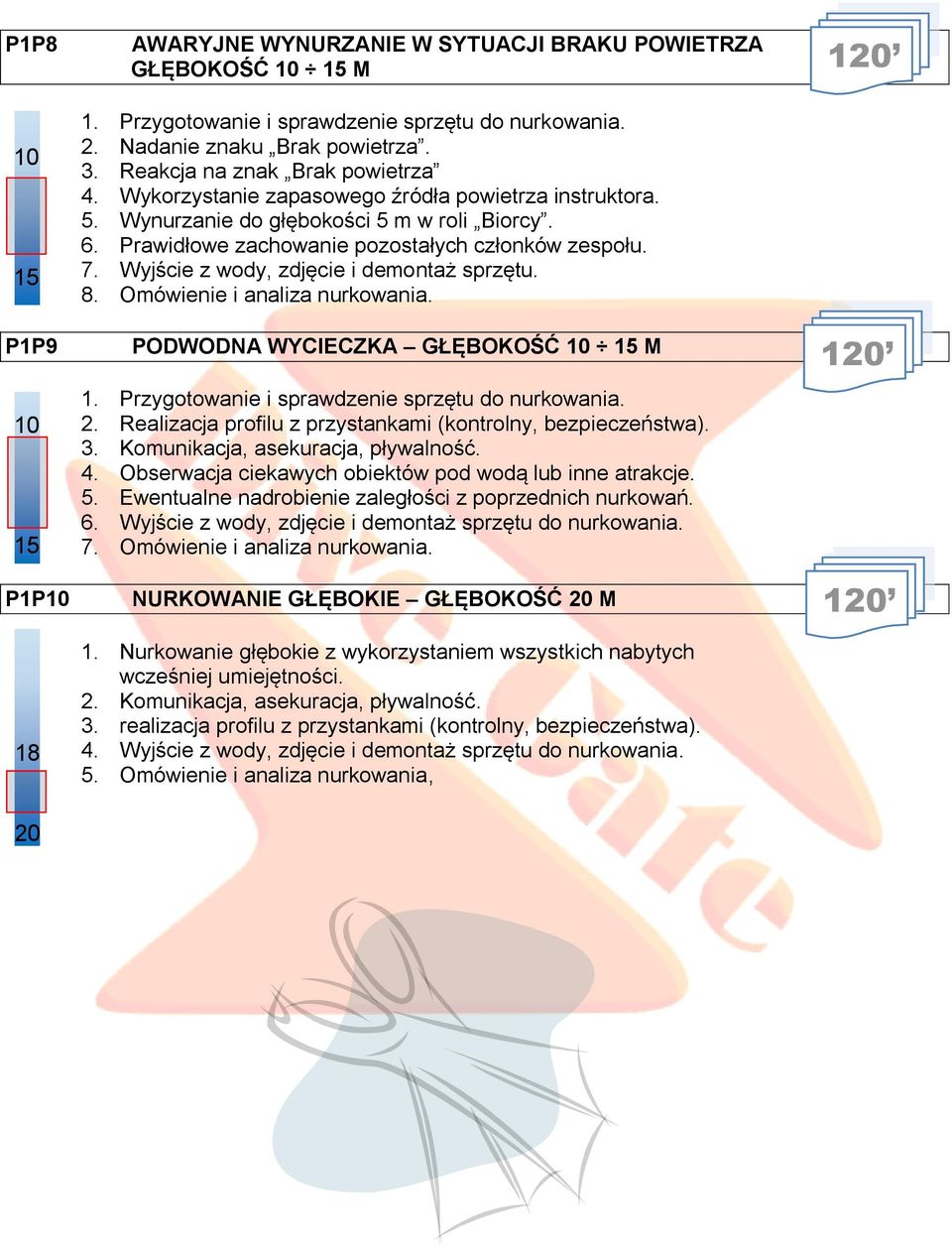 PODWODNA WYCIECZKA GŁĘBOKOŚĆ M 2. Realizacja profilu z przystankami (kontrolny, bezpieczeństwa). 3. Komunikacja, asekuracja, pływalność. 4. Obserwacja ciekawych obiektów pod wodą lub inne atrakcje. 5.