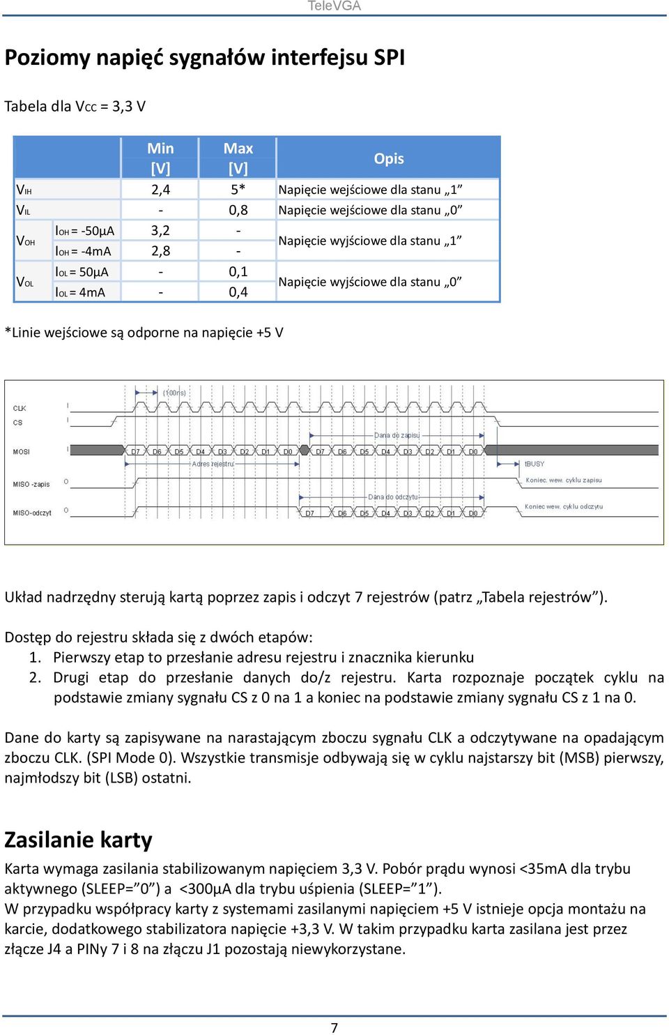 odczyt 7 rejestrów (patrz Tabela rejestrów ). Dostęp do rejestru składa się z dwóch etapów: 1. Pierwszy etap to przesłanie adresu rejestru i znacznika kierunku 2.