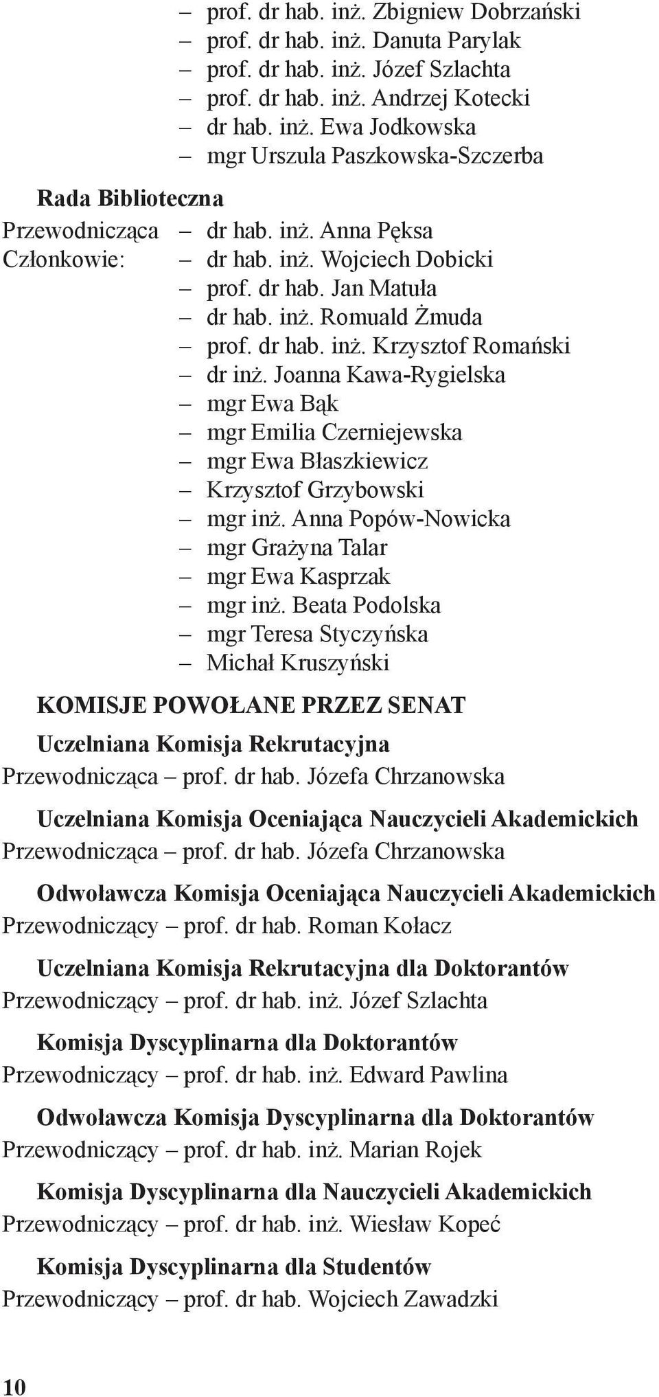 Joanna Kawa-Rygielska mgr Ewa Bąk mgr Emilia Czerniejewska mgr Ewa Błaszkiewicz Krzysztof Grzybowski mgr inż. Anna Popów-Nowicka mgr Grażyna Talar mgr Ewa Kasprzak mgr inż.