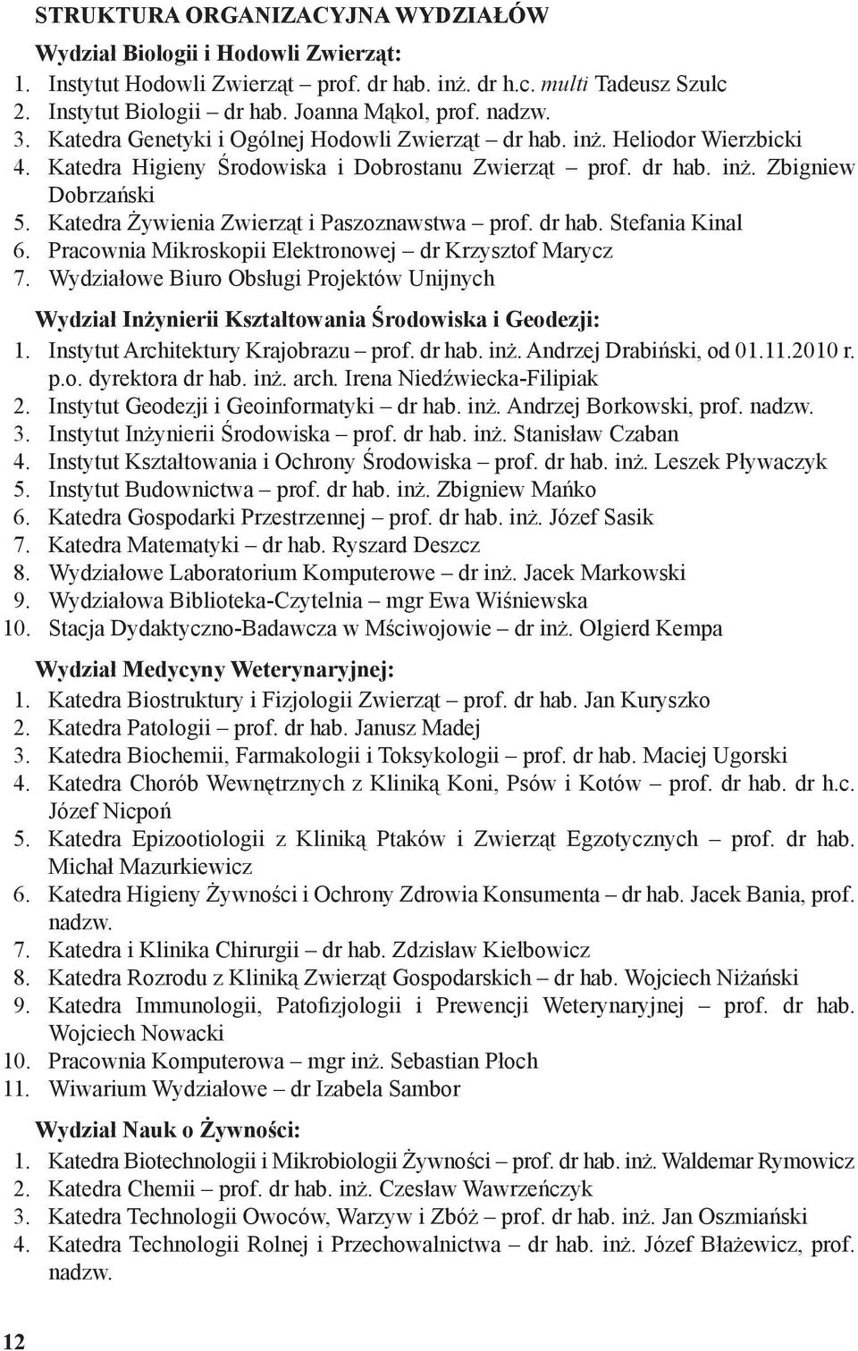 Katedra Żywienia Zwierząt i Paszoznawstwa prof. dr hab. Stefania Kinal 6. Pracownia Mikroskopii Elektronowej dr Krzysztof Marycz 7.