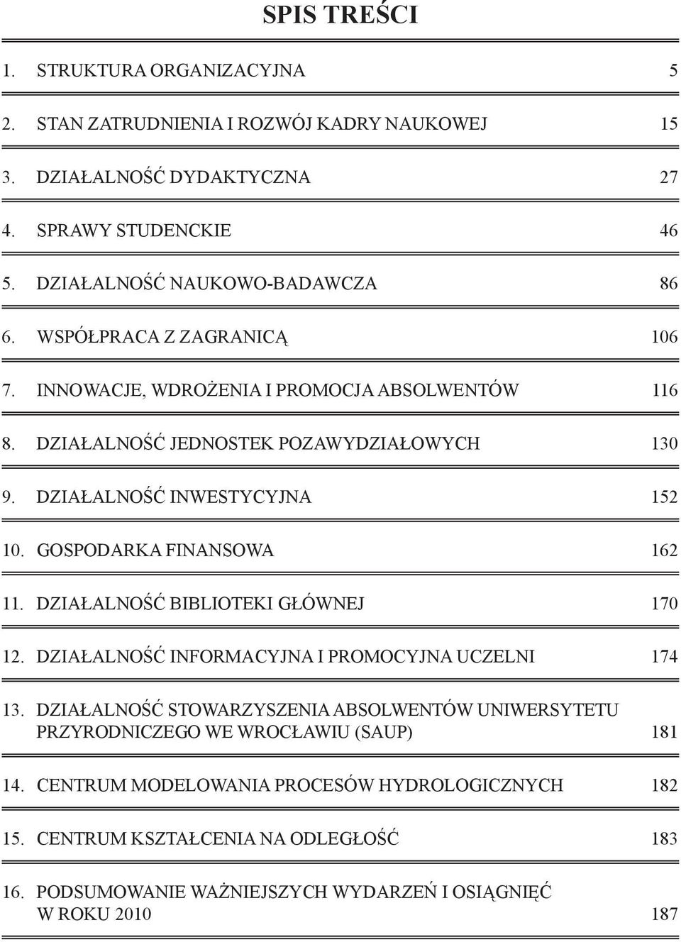 DZIAŁALNOŚĆ INWESTYCYJNA 152 10. Gospodarka finansowa 162 11. Działalność Biblioteki Głównej 170 12. Działalność informacyjna i promocyjna uczelni 174 13.