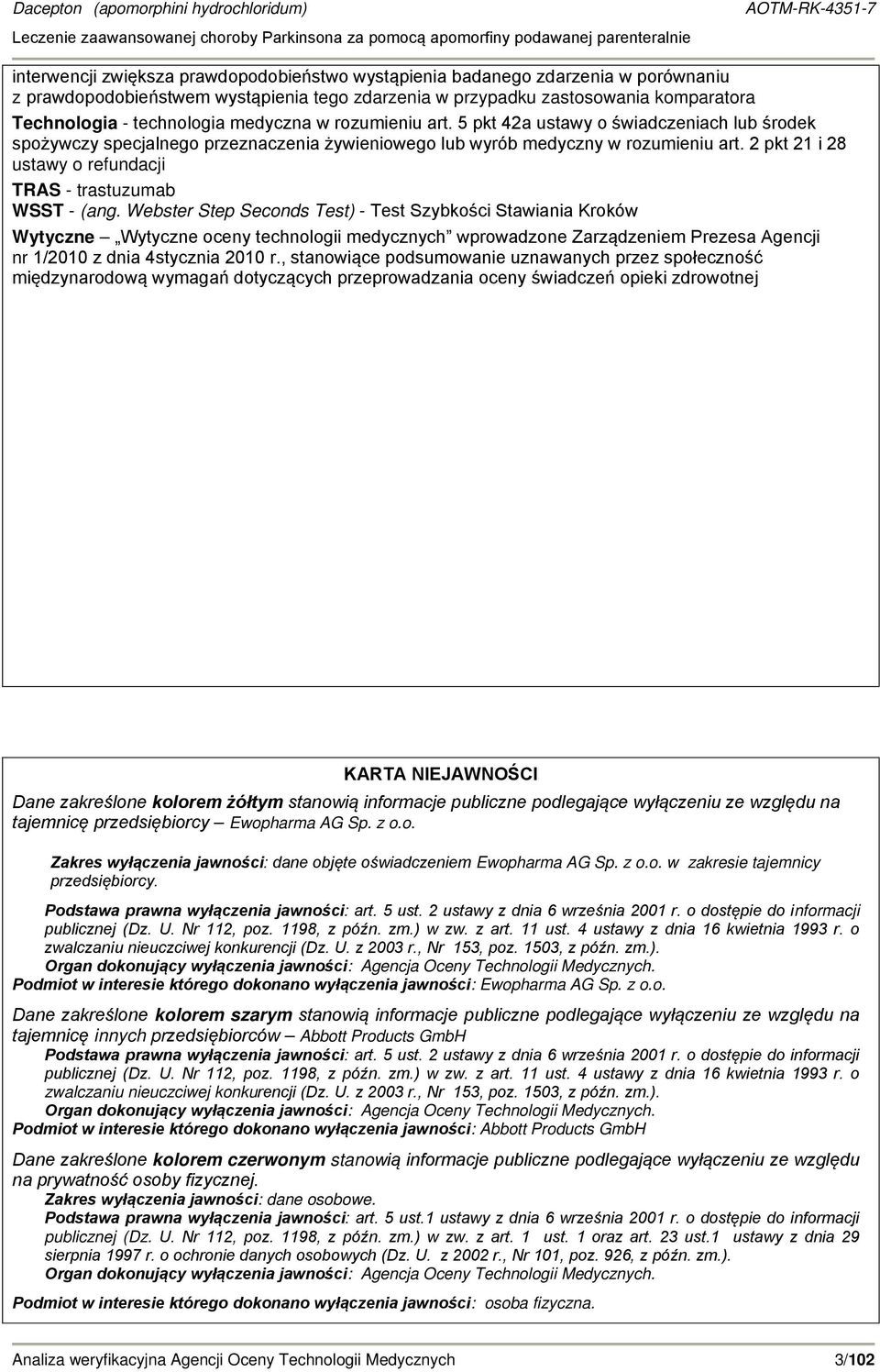 2 pkt 21 i 28 ustawy o refundacji TRAS - trastuzumab WSST - (ang.