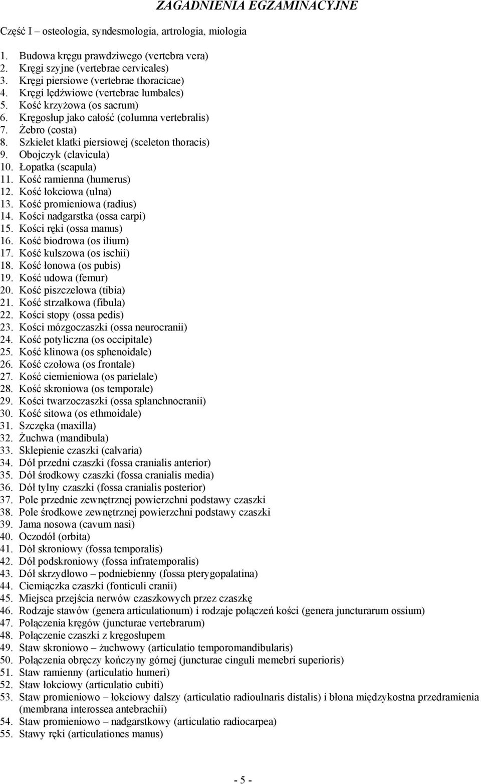 Szkielet klatki piersiowej (sceleton thoracis) 9. Obojczyk (clavicula) 10. Łopatka (scapula) 11. Kość ramienna (humerus) 12. Kość łokciowa (ulna) 13. Kość promieniowa (radius) 14.