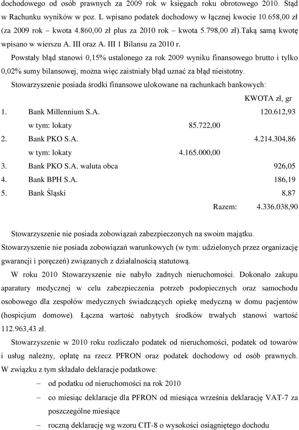 Powstały błąd stanowi 0,15% ustalonego za rok 2009 wyniku finansowego brutto i tylko 0,02% sumy bilansowej, można więc zaistniały błąd uznać za błąd nieistotny.