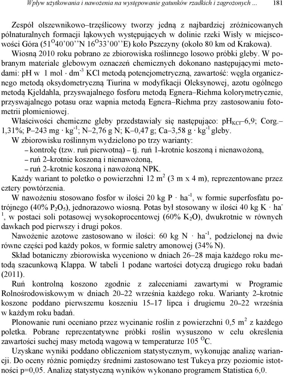 Pszczyny (około 80 km od Krakowa). Wiosną 00 roku pobrano ze zbiorowiska roślinnego losowo próbki gleby.