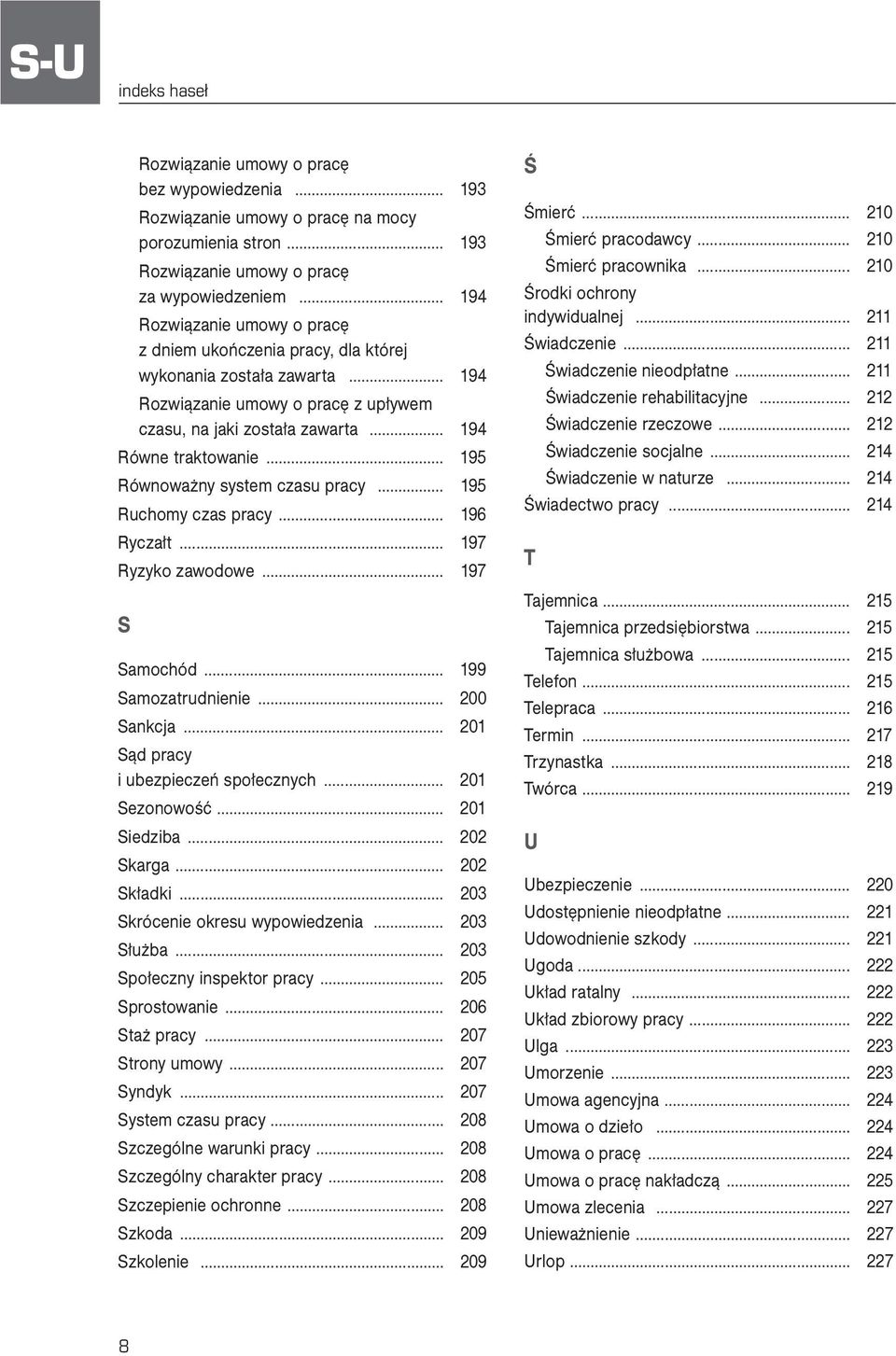 .. 195 Równoważny system czasu pracy... 195 Ruchomy czas pracy... 196 Ryczałt... 197 Ryzyko zawodowe... 197 S Samochód... 199 Samozatrudnienie... 200 Sankcja... 201 Sąd pracy i ubezpieczeń społecznych.