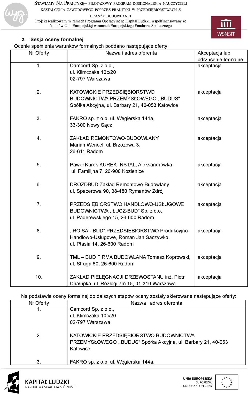 - BUD" PRZEDSIĘBIORSTWO Produkcyjno- Handlowo-Usługowe, Roman Jan Saczywko, TML BUD FIRMA BUDOWLANA Tomasz Koprowski, ul. Struga 60, 26-600 Radom ZAKŁAD PIELĘGNACJI DRZEWOSTANU inż.