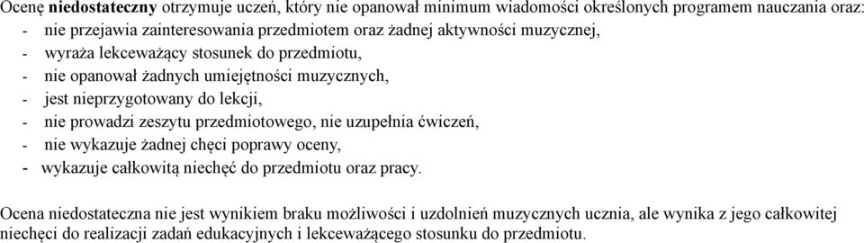 prowadzi zeszytu przedmiotowego, nie uzupełnia ćwiczeń, - nie wykazuje żadnej chęci poprawy oceny, - wykazuje całkowitą niechęć do przedmiotu oraz pracy.