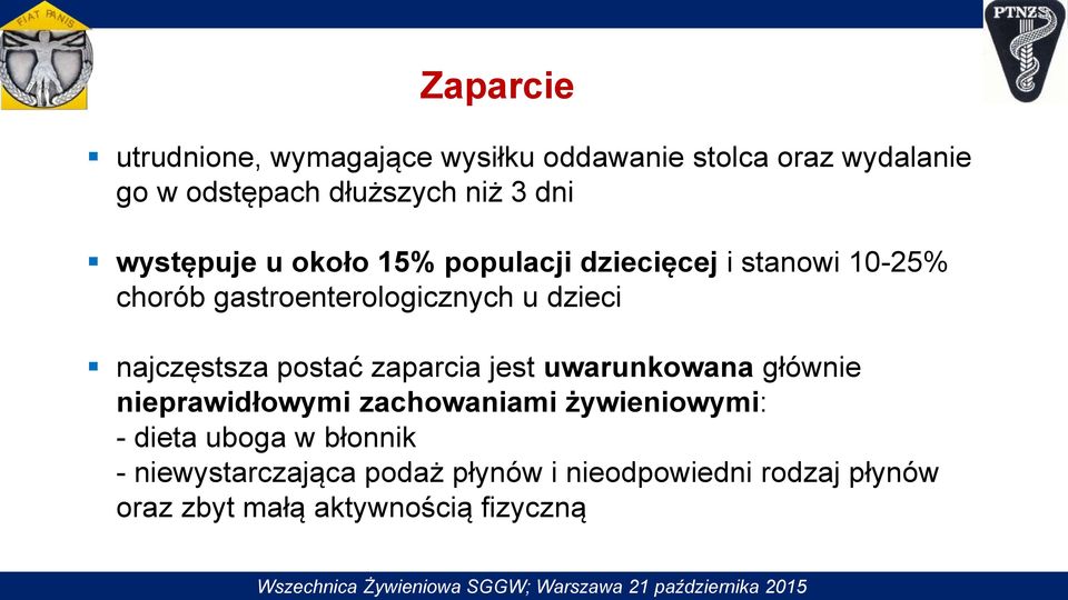 uwarunkowana głównie nieprawidłowymi zachowaniami żywieniowymi: - dieta uboga w błonnik - niewystarczająca podaż płynów