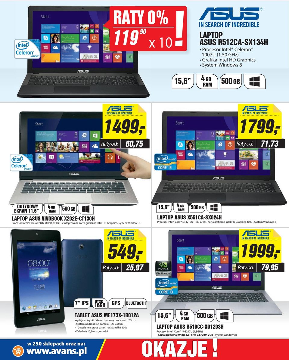 Zintegrowana karta graficzna Intel HD Graphics System Windows 8 15,6 RM 500 GB laptop asus X551Ca-SX024h Procesor Intel Core i3-3217u (1,80 GHz) Karta graficzna Intel HD Graphics 4000 System Windows