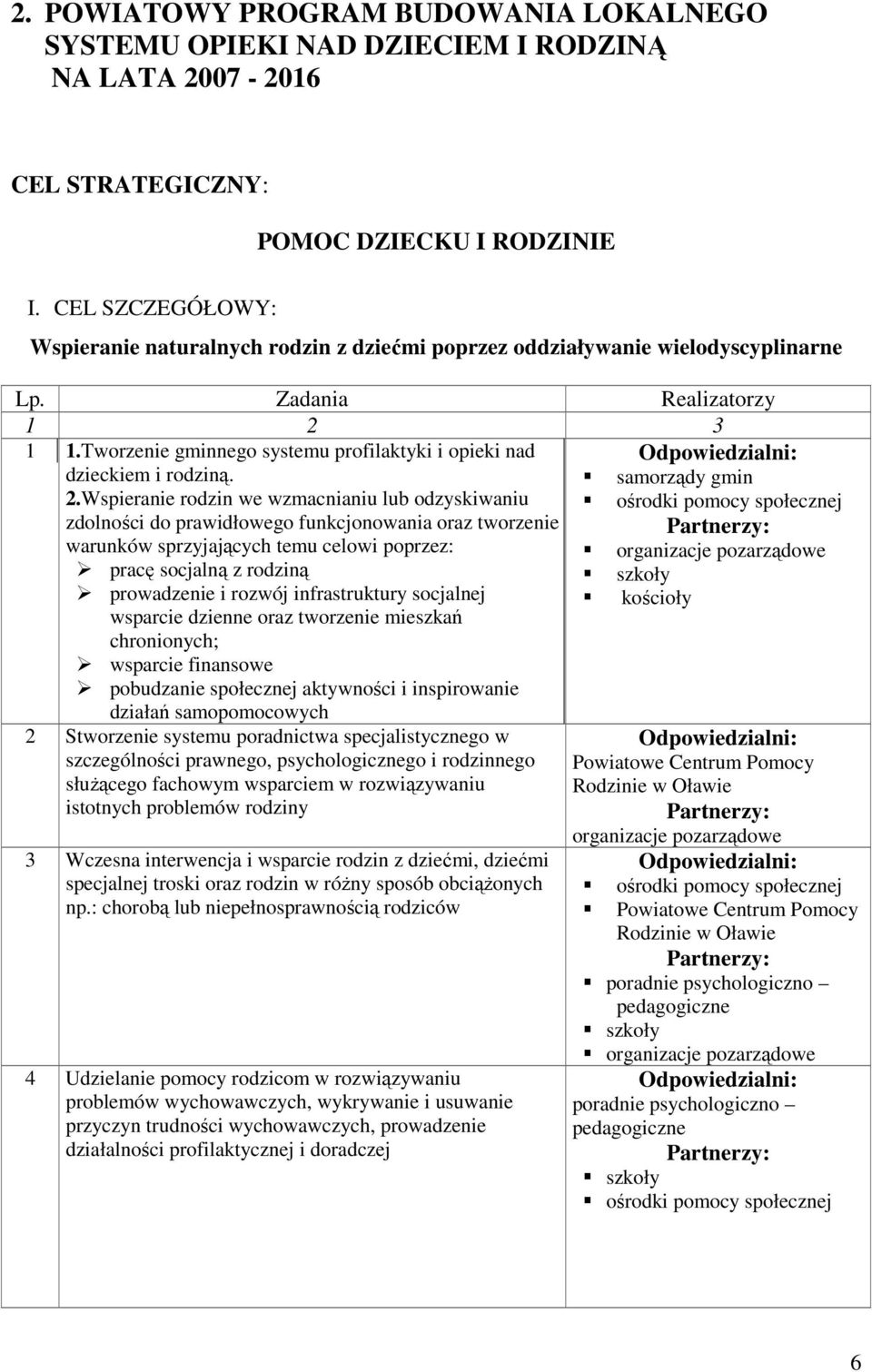 Tworzenie gminnego systemu profilaktyki i opieki nad dzieckiem i rodziną. 2.