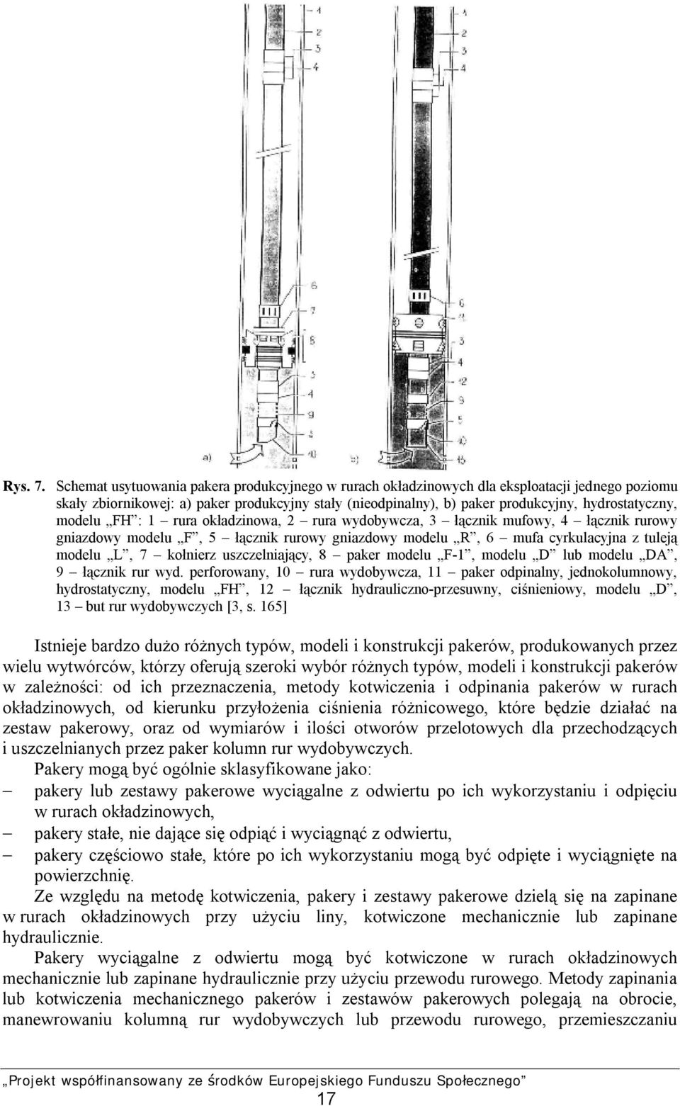 modelu FH : 1 rura okładzinowa, 2 rura wydobywcza, 3 łącznik mufowy, 4 łącznik rurowy gniazdowy modelu F, 5 łącznik rurowy gniazdowy modelu R, 6 mufa cyrkulacyjna z tuleją modelu L, 7 kołnierz