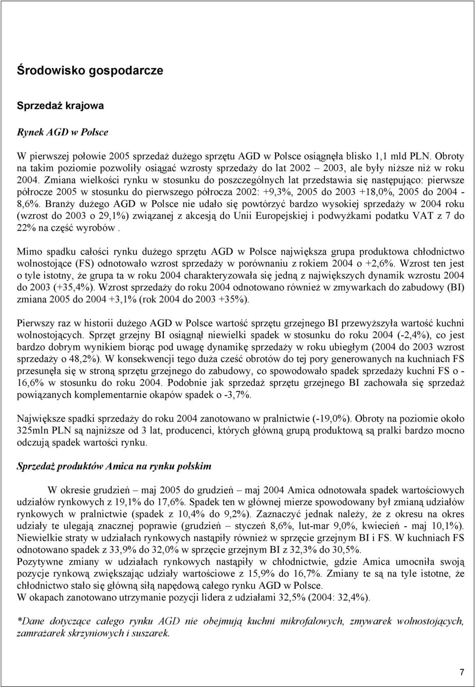 Zmiana wielkości rynku w stosunku do poszczególnych lat przedstawia się następująco: pierwsze półrocze 2005 w stosunku do pierwszego półrocza 2002: +9,3%, 2005 do 2003 +18,0%, 2005 do 2004-8,6%.