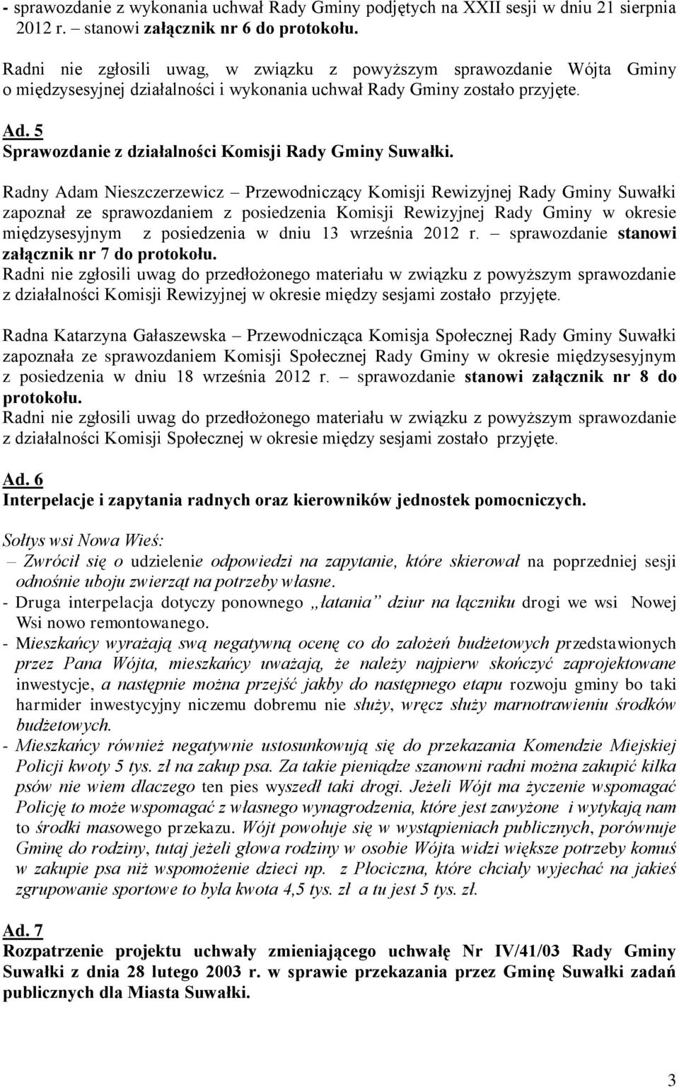 5 Sprawozdanie z działalności Komisji Rady Gminy Suwałki.