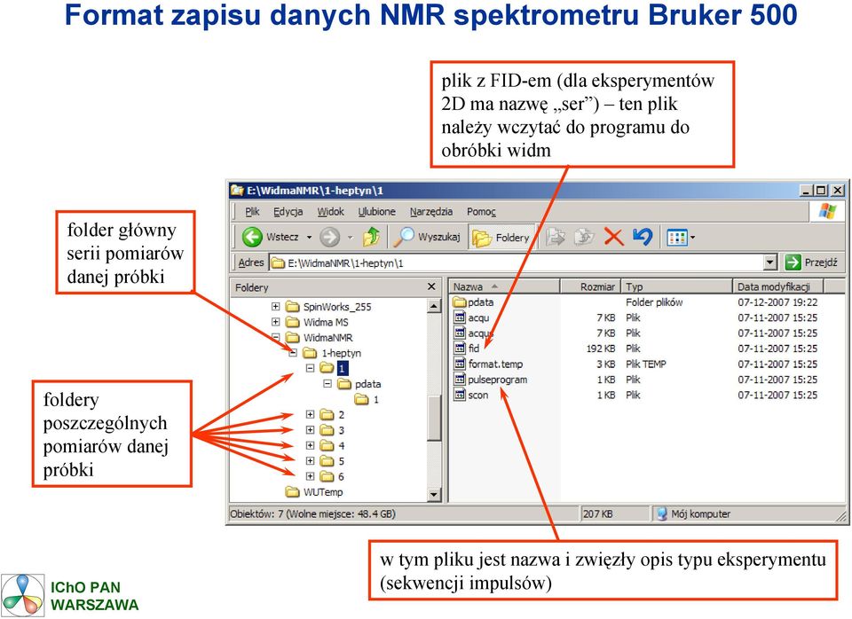 widm folder główny serii pomiarów danej próbki foldery poszczególnych pomiarów