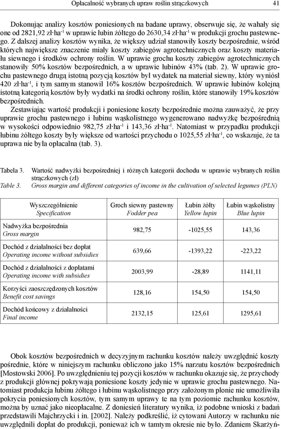 Z dalszej analizy kosztów wynika, że większy udział stanowiły koszty bezpośrednie, wśród których największe znaczenie miały koszty zabiegów agrotechnicznych oraz koszty materiału siewnego i środków