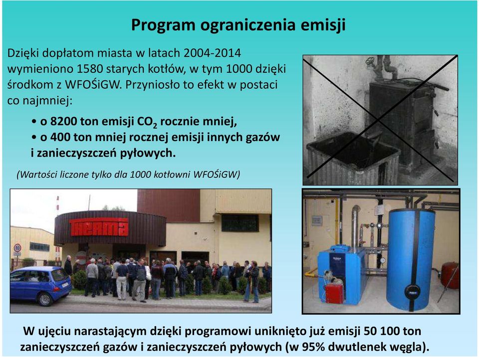 Przyniosło to efekt w postaci co najmniej: o 8200 ton emisji CO 2 rocznie mniej, o 400 ton mniej rocznej emisji innych