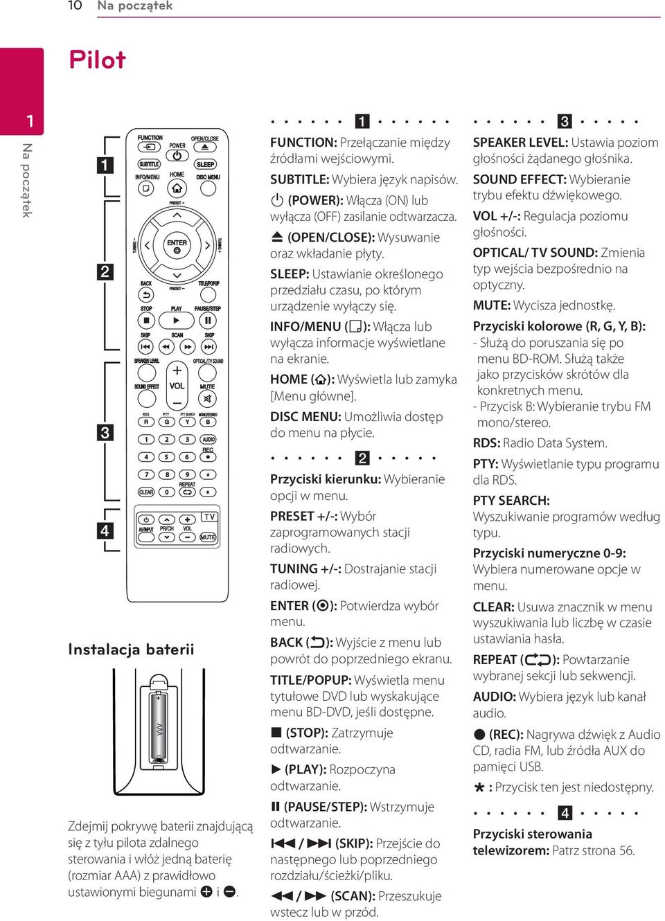 B (OPEN/CLOSE): Wysuwanie oraz wkładanie płyty. SLEEP: Ustawianie określonego przedziału czasu, po którym urządzenie wyłączy się. INFO/MENU (m): Włącza lub wyłącza informacje wyświetlane na ekranie.